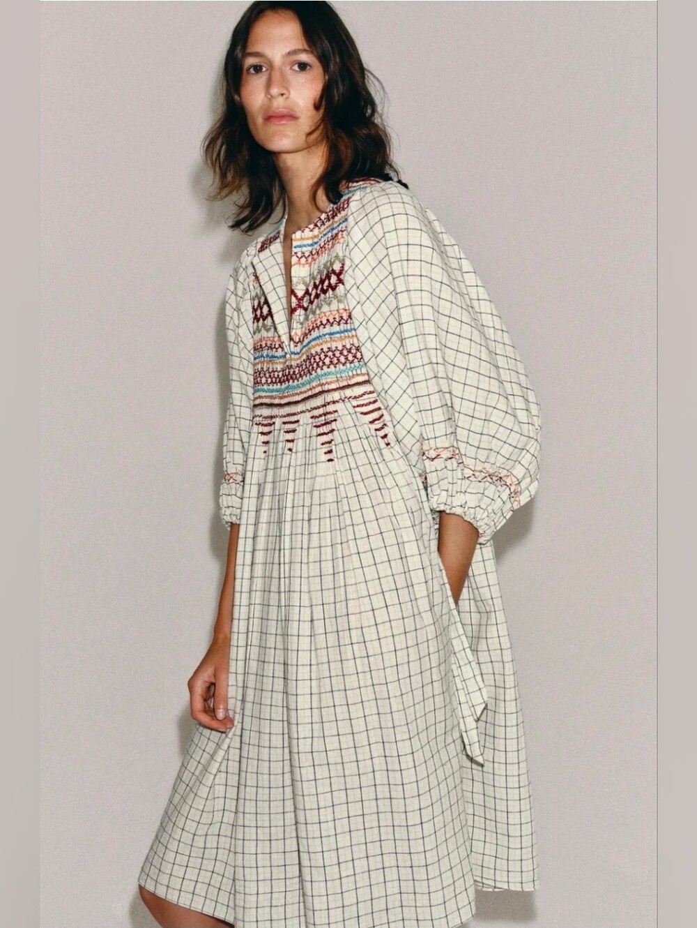 ZARA ZW COLLECTION LINEN BLEND MIDI DRESS Embroidered